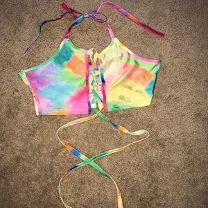 Rainbow Lace Up Rave Crop Top